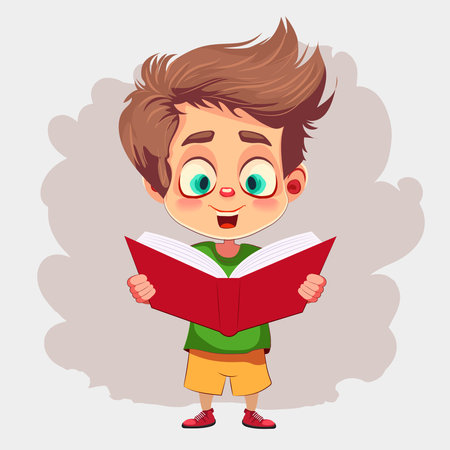 Happy kids and book. Children reading a book Back to School Concept . Vector illustrationのイラスト素材