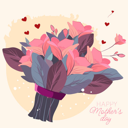 Happy mothers day illustration. Thank you card with blooming flowers. Use for Boarding Pass, birthday card, invitations, Birthday cardのイラスト素材