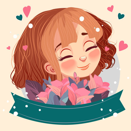 Happy mothers day illustration with woman holding a Flowers. Thank you card with blooming flowers. Use for Boarding Pass, birthday card, invitations, Birthday card Vector illustrationのイラスト素材