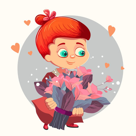 Happy mothers day illustration with woman holding a Flowers. Thank you card with blooming flowers. Use for Boarding Pass, birthday card, invitations, Birthday card Vector illustrationのイラスト素材