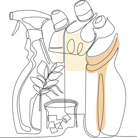 Home cleaning service landing page design concept, illustration of janitors with cleaning tools. Vector illustrationのイラスト素材