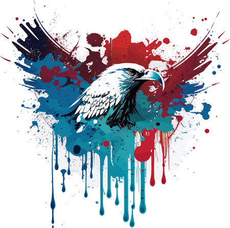 on a white background, a watercolor drawing of an American soldier, American figures who signed the declaration of independence and eagles on the background of flag. . Vector illustrationのイラスト素材