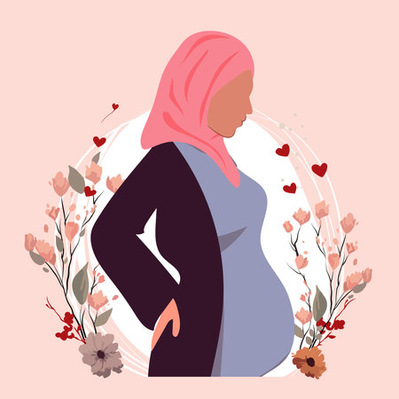 Pregnant woman, concept vector illustration in cute cartoon style, health, care, pregnancy. Vector illustrationのイラスト素材