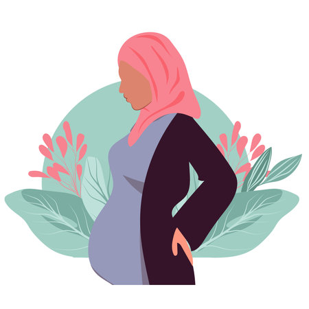 Pregnant woman, concept vector illustration in cute cartoon style, health, care, pregnancy. Vector illustrationのイラスト素材
