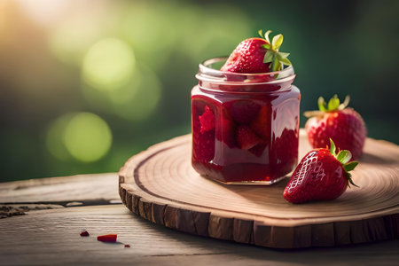 Strawberry jam in the glass jar with berries Generative Ai.の素材