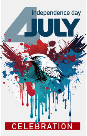Happy 4th of July USA Independence Day greeting card with waving american national flag and hand lettering text design. Vector illustrationのイラスト素材