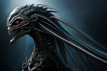 Fantasy evil dragon portrait. Surreal artwork of danger dragon from medieval mythology . Digital painting illustration Generative AIの素材