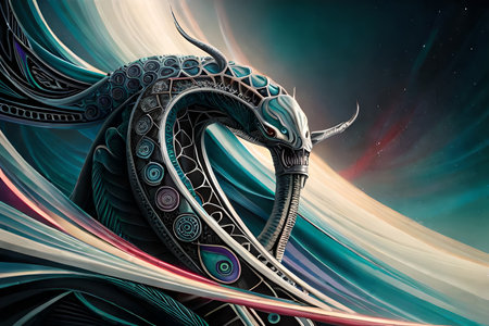 Fantasy evil dragon portrait. Surreal artwork of danger dragon from medieval mythology . Digital painting illustration Generative AIの素材