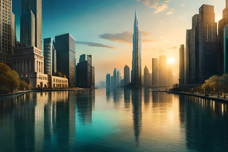 futuristic rendering city megacity cyberpunk scifi 3D illustration. High quality photoの素材