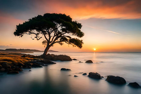 Fantastic sunset on the Danish North Sea coast with beautiful colors and great light. high quality photoの素材