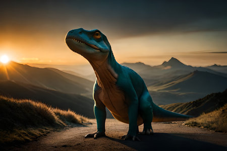Close up on a The head of dinosaur in the dark background. High quality photoの素材