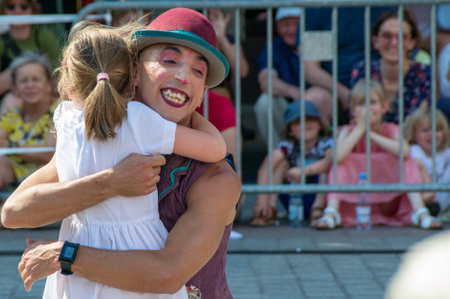 Cracow Malopolska, Poland - 09.06.2023: Street Theatre Festival. International annual event. Hugo Miro Hiszpania: HUGO Main Market Square from the side of the Church of St. Wojciech High quality photoのeditorial素材