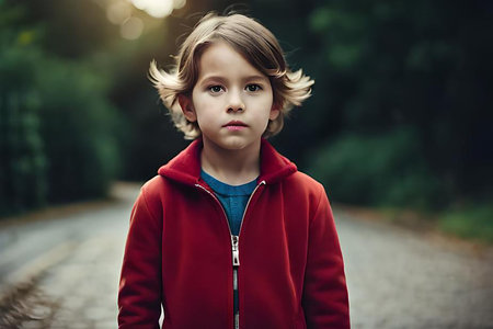 Closeup of pretty cute little girl with long hair over white background. AI generated art illustrationの素材