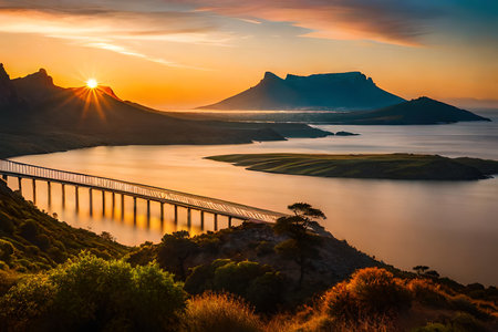 Fantastic sunset coast with beautiful colors and great light.. Digital art generated AIの素材