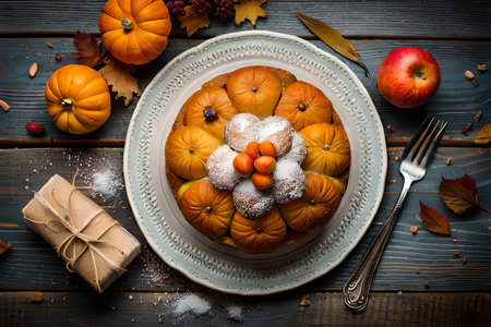 Homemade Healthy Thanksgiving Day Pumpkin PIe with Whipped Cream. Homemade Healthy Thanksgiving Day Pumpkin PIe with Whipped Cream. Digital illustration Generation AIの素材