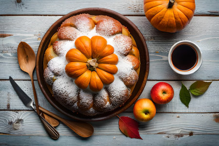 Homemade Healthy Thanksgiving Day Pumpkin PIe with Whipped Cream. Homemade Healthy Thanksgiving Day Pumpkin PIe with Whipped Cream. Digital illustration Generation AIの素材