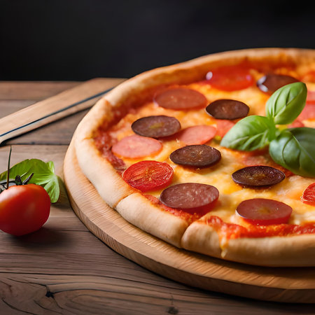 Fresh Homemade Italian Pizza Margherita with buffalo mozzarella and basil. Digital Image Generated AIの素材