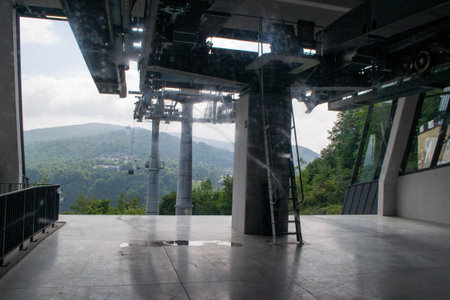 Cable car in the mountains, Sochi, Russia. View from above