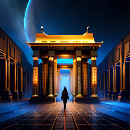 dark black space tunnel with glowing lights 3d rendering background. High quality illustrationの素材