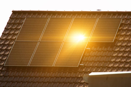 Solar power energy on the roof to a standard house. Solar power panels ,Photovoltaic modules for...