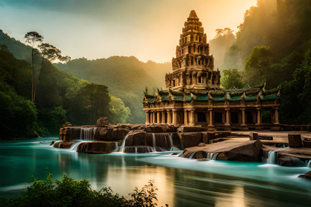 Patan .Ancient city in Kathmandu Valley. Nepal. Ancient Ta Promh temple in the jungle, Cambodia. Digital painting.の素材