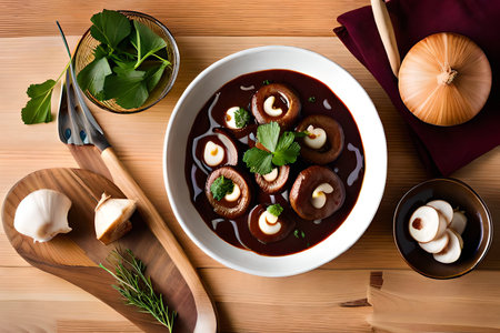 Top view of round ceramic plate or porcelain tile dish isolated on white background. Sushi, Japanese cuisine, soy sauce plate chopstiks and chopsticks holder. High quality photoの素材