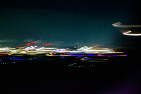 Abstract blurry background with pattern from colorful traces or trajectory of lights.Abstract...