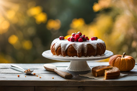 Homemade Healthy Thanksgiving Day Pumpkin PIe with Whipped Cream. Homemade Healthy Thanksgiving Day Pumpkin PIe with Whipped Cream. Digital illustration Generation AIの素材