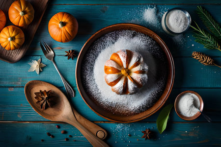 Homemade Healthy Thanksgiving Day Pumpkin PIe with Whipped Cream. Homemade Healthy Thanksgiving Day Pumpkin PIe with Whipped Cream. Digital illustration Generation AIの素材