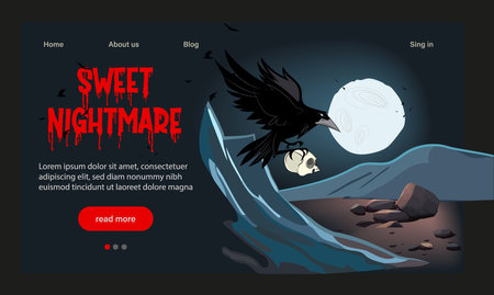 Halloween background with pumpkin, haunted house and full moon. Flyer or invitation template for Halloween party. Vector illustration.のイラスト素材