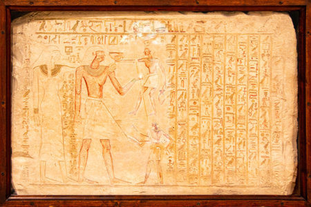 Old Egyptian hieroglyphs on an ancient background. Wide historical background. Ancient Egyptian...