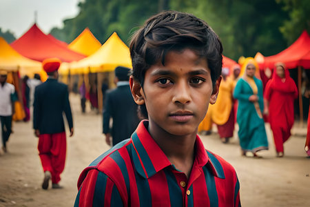 Traditional Indian boy potter artist painting and decorating design on clay pot for sale, handicraft, skill india.の素材