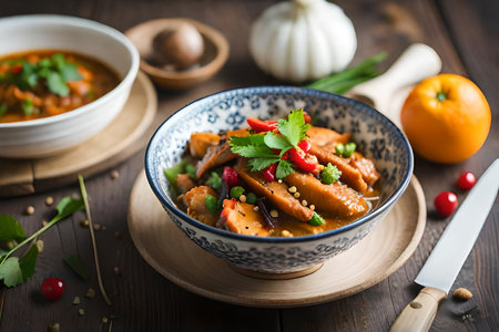 Food photography, Asian kitchen. Restaurant food menu photos. Traditional Italian cuisine on dark background.の素材