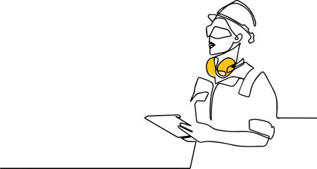 A older man with wears a work suit and holds documentation and a protective helmet in his hands Project monitoring and control of job realization. Vector illustrationのイラスト素材