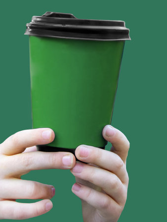 Simply flat lay design color paper coffee cup on pastel colorful trendy background. Takeaway drink container. Good morning wake up awake concept. Template of drink mockup. Top view copy spaceの写真素材