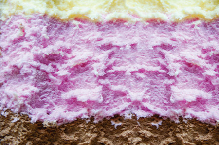 Closeup shot of an Ice cream (es krim) with three different flavor vanilla, chocolate and strawberry. High quality photoの写真素材