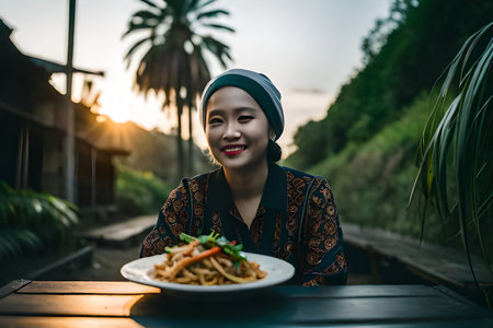 AI-generated Digital Art. An old man serving a coffee in traditional market stall, angkringan. High quality photoの素材