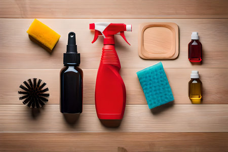 House cleaning products. House cleaning concept. AI-generated Digital Artの素材