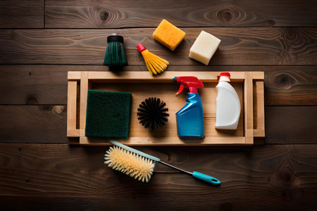 House cleaning products. House cleaning concept. AI-generated Digital Artの素材