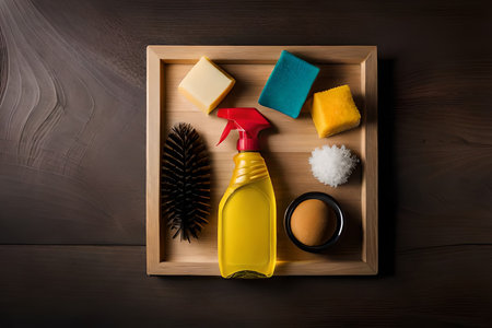 House cleaning products. House cleaning concept. AI-generated Digital Artの素材