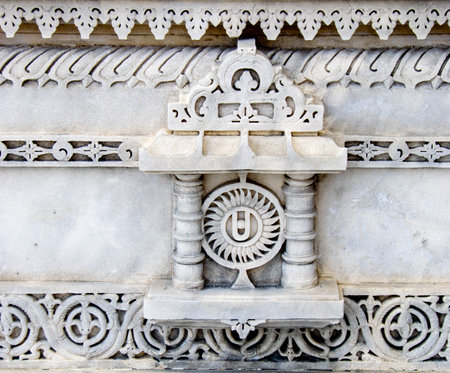 Erzurum Double Minaret Madrasa Stone Intricate Carvings and Embellishments. Decorative sandstone wall of Agra Fort India. High quality photoの写真素材