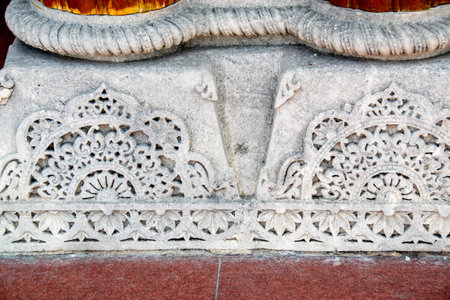 Erzurum Double Minaret Madrasa Stone Intricate Carvings and Embellishments. Decorative sandstone wall of Agra Fort India. High quality photoの写真素材