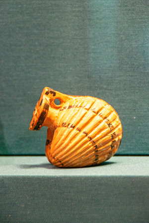 Antique ceramic decorative amphora on a white background. Clay jugs and a pot, a set of ancient...