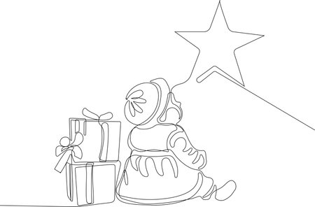 One continuous line drawing Santa Claus on reindeer and sled. concept for Christmas and New Year. vector illustration. Vector illustrationのイラスト素材