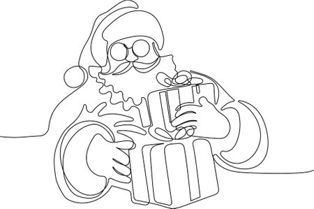 One continuous line drawing Santa Claus on reindeer and sled. concept for Christmas and New Year. vector illustration. Vector illustrationのイラスト素材