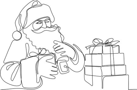 One continuous line drawing Santa Claus on reindeer and sled. concept for Christmas and New Year. vector illustration. Vector illustrationのイラスト素材