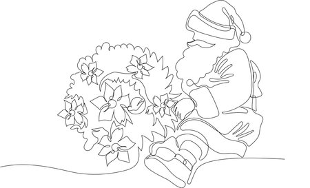 One continuous line drawing Santa Claus on reindeer and sled. concept for Christmas and New Year. vector illustration. Vector illustrationのイラスト素材