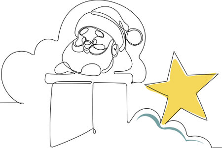 One continuous line drawing Santa Claus on reindeer and sled. concept for Christmas and New Year. vector illustration. Vector illustrationのイラスト素材