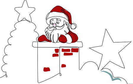 One continuous line drawing Santa Claus on reindeer and sled. concept for Christmas and New Year. vector illustration. Vector illustrationのイラスト素材