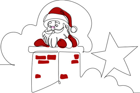 One continuous line drawing Santa Claus on reindeer and sled. concept for Christmas and New Year. vector illustration. Vector illustrationのイラスト素材